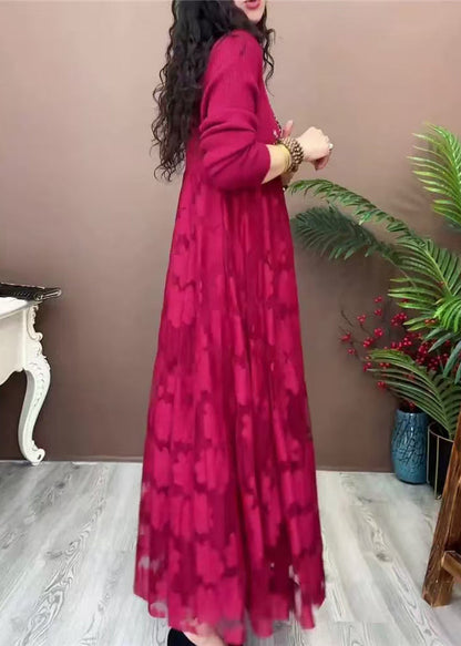 Loose Brown Turtleneck Tulle Patchwork Long Dresses Winter