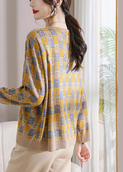 Loose Camel Geometric Cozy Knit Sweater Fall