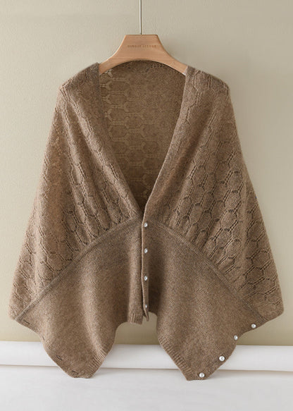 Loose Camel V Neck Button Patchwork Dual Use Cape Fall