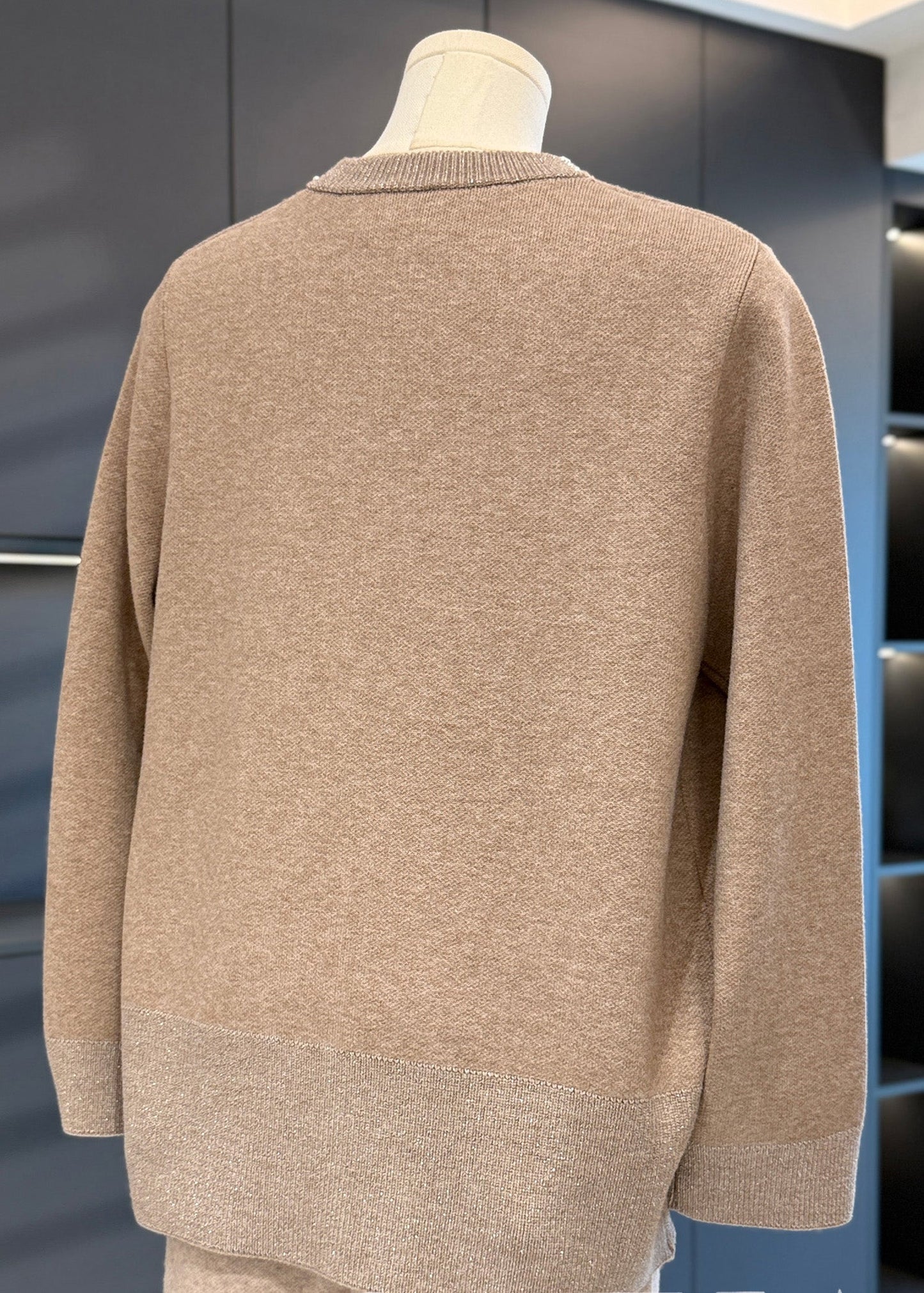 Loose Camel Zippered Nail Bead Cotton Knit Coat Spring