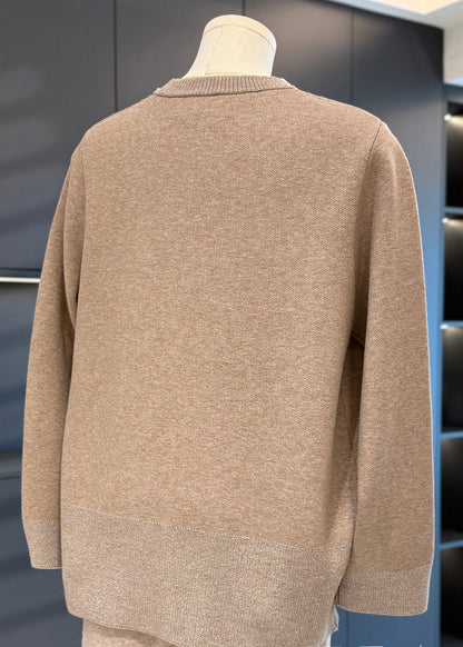 Loose Camel Zippered Nail Bead Cotton Knit Coat Spring