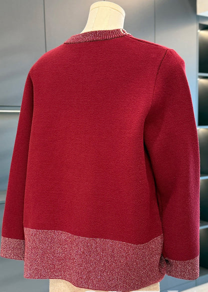 Loose Camel Zippered Nail Bead Cotton Knit Coat Spring