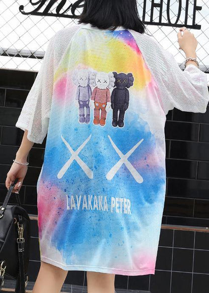 Loose Cartoon print blended tunics for women short sleeve loose summer Dress - SooLinen