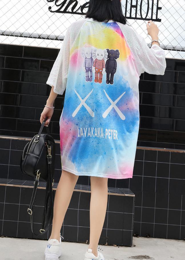 Loose Cartoon print blended tunics for women short sleeve loose summer Dress - SooLinen