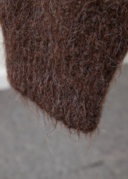 Loose Coffee Fox Collar Fuzzy Ball Decorated Knit Sweaters