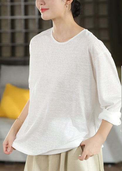 Loose Coffee O-Neck Lace Patchwork Solid T Shirts Long Sleeve