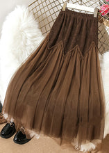 Load image into Gallery viewer, Loose Coffee Ruffled Elastic Waist Patchwork Tulle Skirts Spring