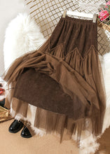 Load image into Gallery viewer, Loose Coffee Ruffled Elastic Waist Patchwork Tulle Skirts Spring