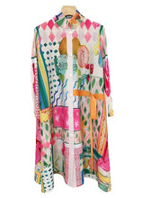 Load image into Gallery viewer, Loose Colorblock Button Print Cotton Shirts Dresses Long Sleeve