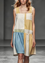 Load image into Gallery viewer, Loose Colorblock U Neck Wrinkled Patchwork Cotton Dresses Sleeveless