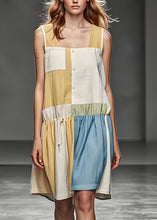 Load image into Gallery viewer, Loose Colorblock U Neck Wrinkled Patchwork Cotton Dresses Sleeveless