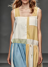 Load image into Gallery viewer, Loose Colorblock U Neck Wrinkled Patchwork Cotton Dresses Sleeveless