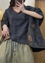 Load image into Gallery viewer, Loose Colorblock V Neck Ruffled Cotton T Shirt Summer