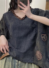 Load image into Gallery viewer, Loose Colorblock V Neck Ruffled Cotton T Shirt Summer