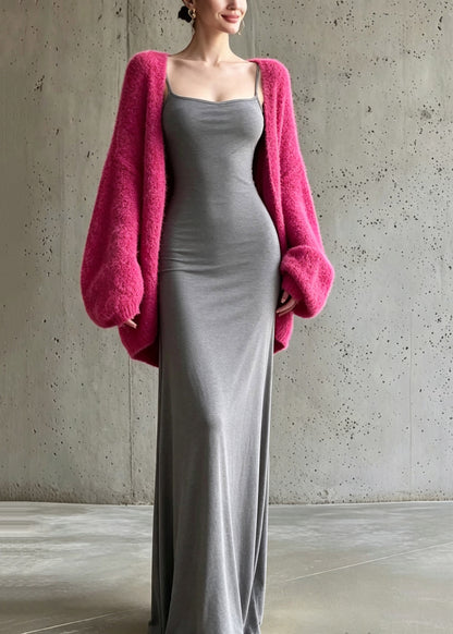 Loose Cotton Knit Cardigans And Long Dress Two Piece Set Fall