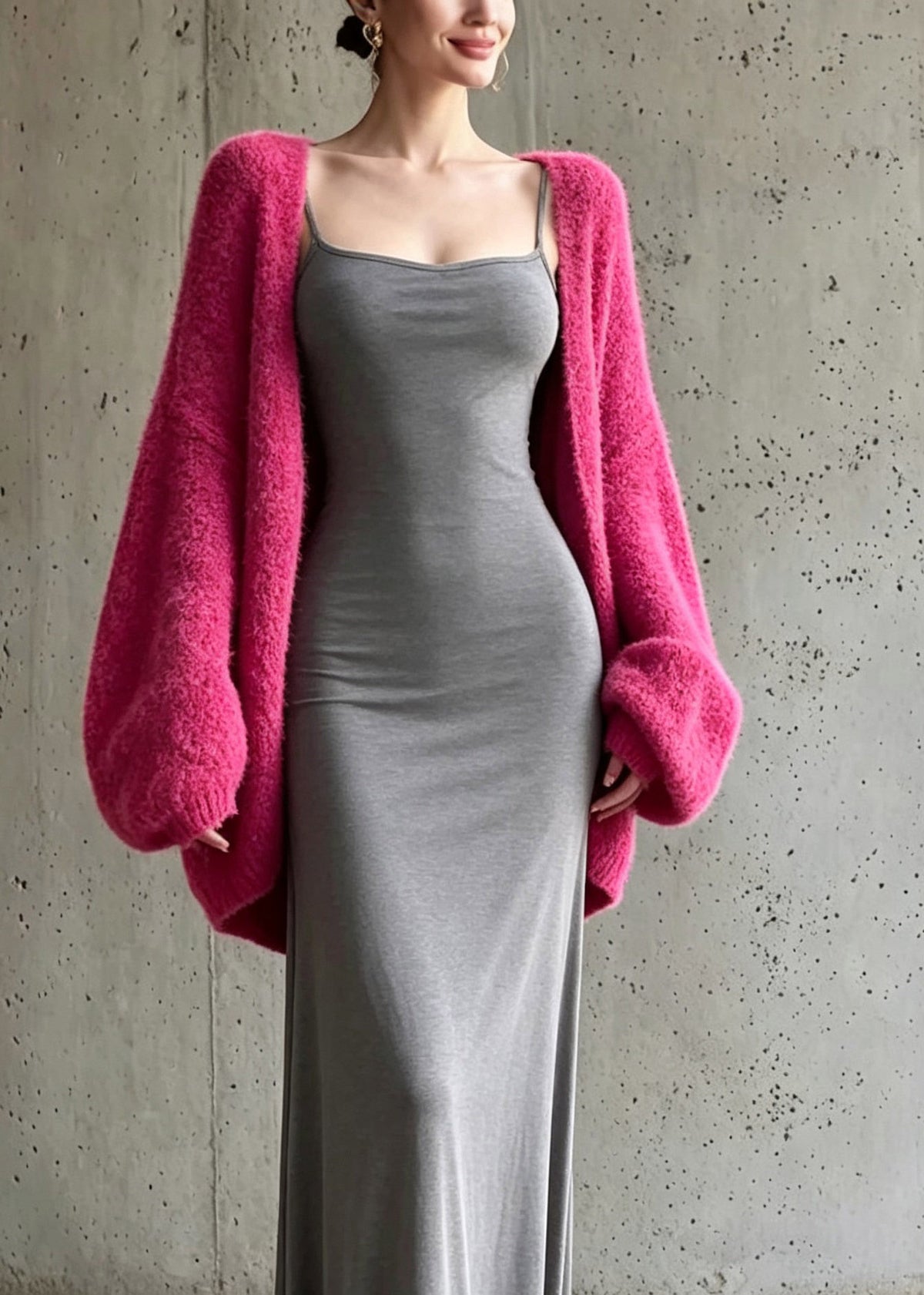 Loose Cotton Knit Cardigans And Long Dress Two Piece Set Fall