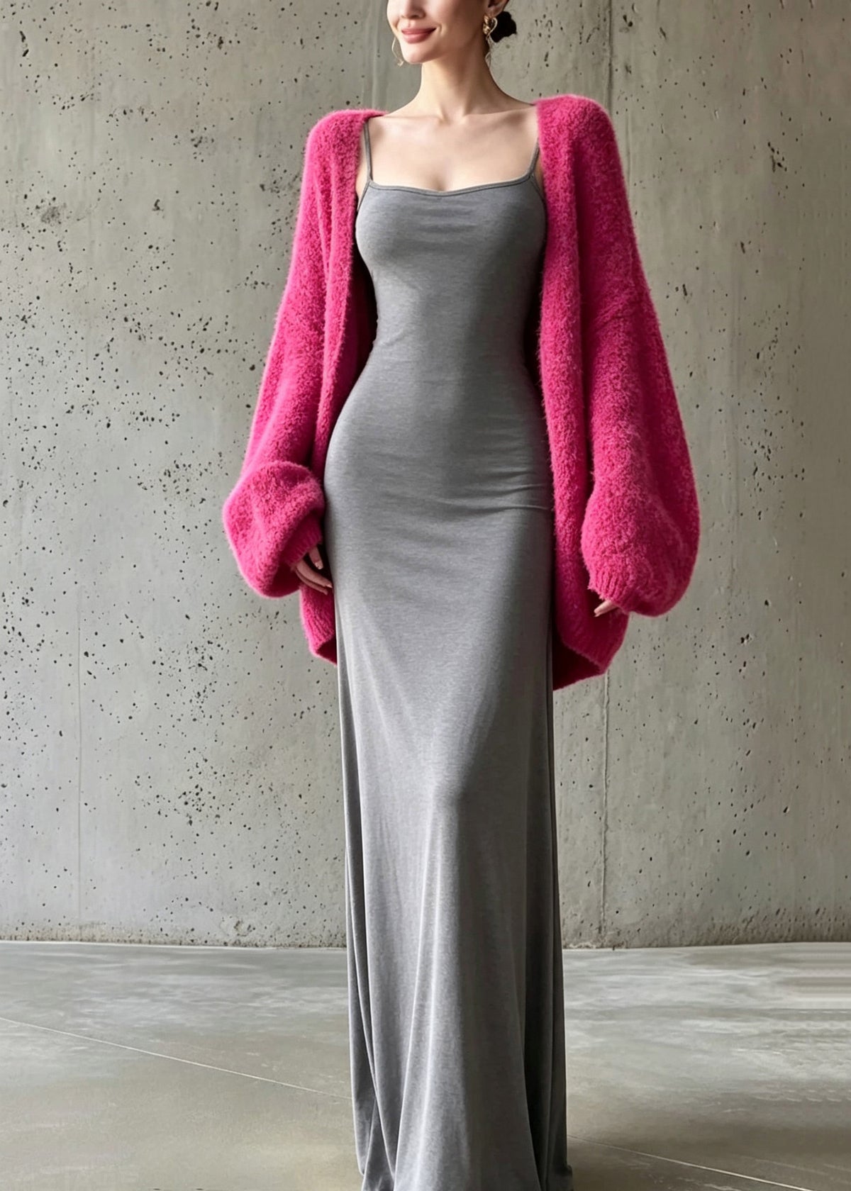 Loose Cotton Knit Cardigans And Long Dress Two Piece Set Fall