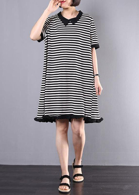 Loose Cotton clothes Fun Striped Casual Cotton A-Line Spliced Dress - SooLinen