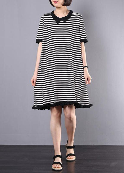 Loose Cotton clothes Fun Striped Casual Cotton A-Line Spliced Dress - SooLinen