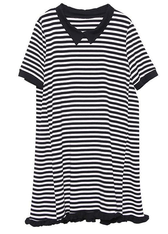 Loose Cotton clothes Fun Striped Casual Cotton A-Line Spliced Dress - SooLinen
