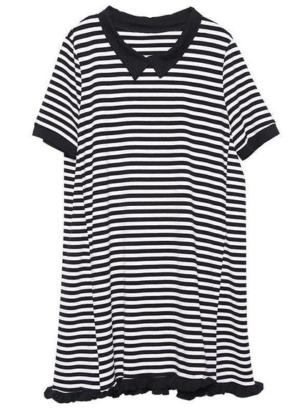 Loose Cotton clothes Fun Striped Casual Cotton A-Line Spliced Dress - SooLinen
