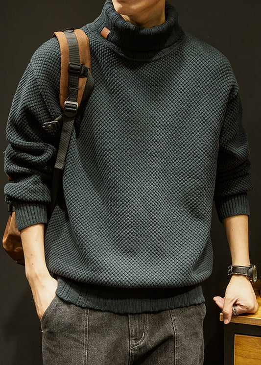Loose Dark Gray Turtleneck Thick Cotton Knit Men Sweaters Winter
