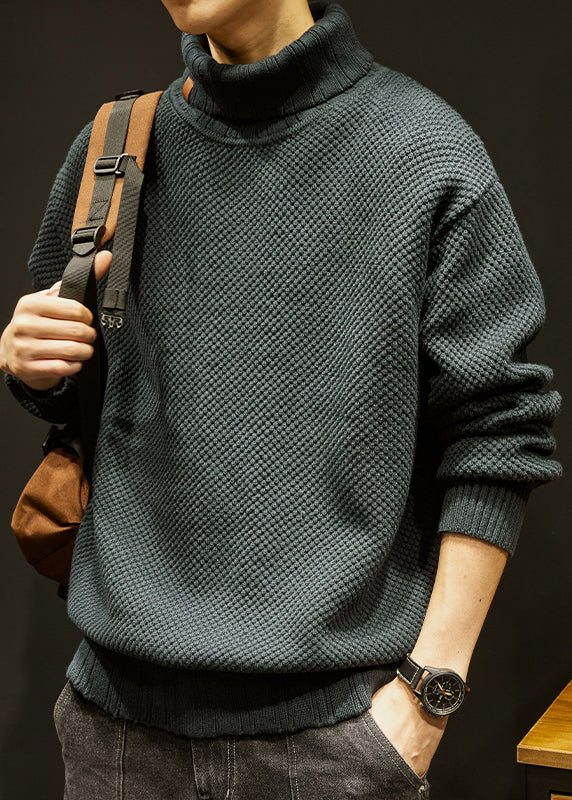 Loose Dark Gray Turtleneck Thick Cotton Knit Men Sweaters Winter