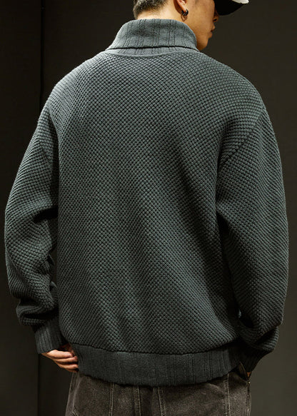 Loose Dark Gray Turtleneck Thick Cotton Knit Men Sweaters Winter