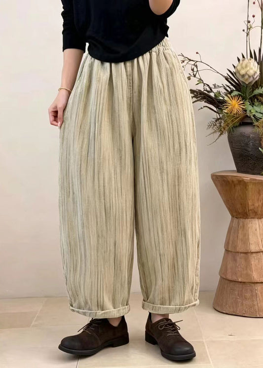 Loose Dark Purple Pockets Elastic Waist Corduroy Crop Pants Fall