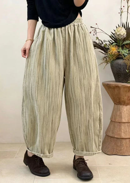 Loose Dark Purple Pockets Elastic Waist Corduroy Crop Pants Fall
