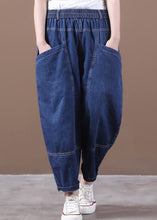Load image into Gallery viewer, Loose Denim Blue Pockets Elastic Waist Denim Crop Pants Fall