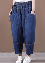 Load image into Gallery viewer, Loose Denim Blue Pockets Elastic Waist Denim Crop Pants Fall