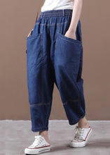 Load image into Gallery viewer, Loose Denim Blue Pockets Elastic Waist Denim Crop Pants Fall