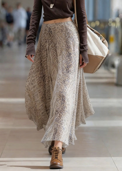 Loose Elastic Waist Print Maxi Skirt Spring
