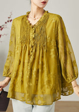Load image into Gallery viewer, Loose Grass Green Ruffled Wrinkled Chiffon Shirt Top Summer