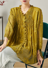 Load image into Gallery viewer, Loose Grass Green Ruffled Wrinkled Chiffon Shirt Top Summer