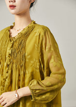Load image into Gallery viewer, Loose Grass Green Ruffled Wrinkled Chiffon Shirt Top Summer
