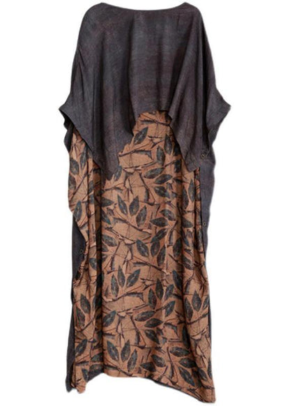 Loose Gray Print Silk Dress Plus Size Summer Dress - SooLinen