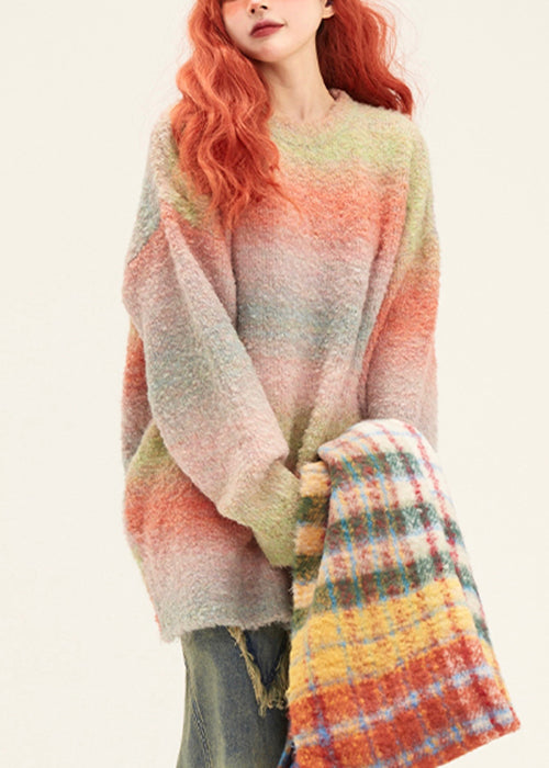 Loose Green Gradient Color Cozy Knit Sweater Winter