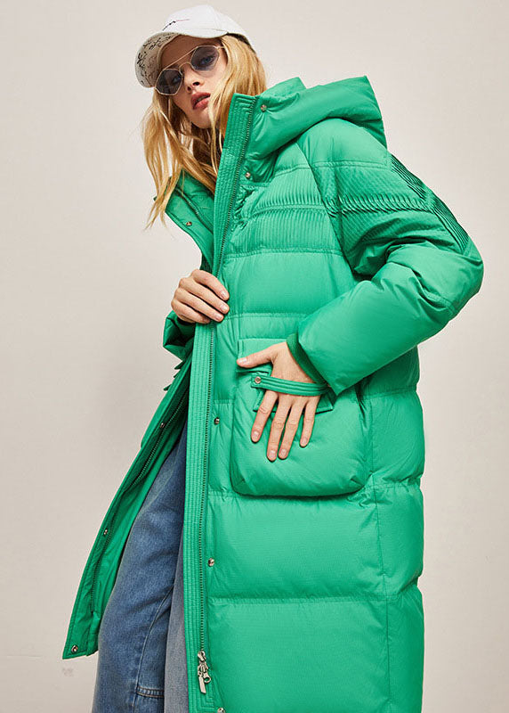Loose Green Hooded Wrinkled Solid Silk cotton blend Coat Winter