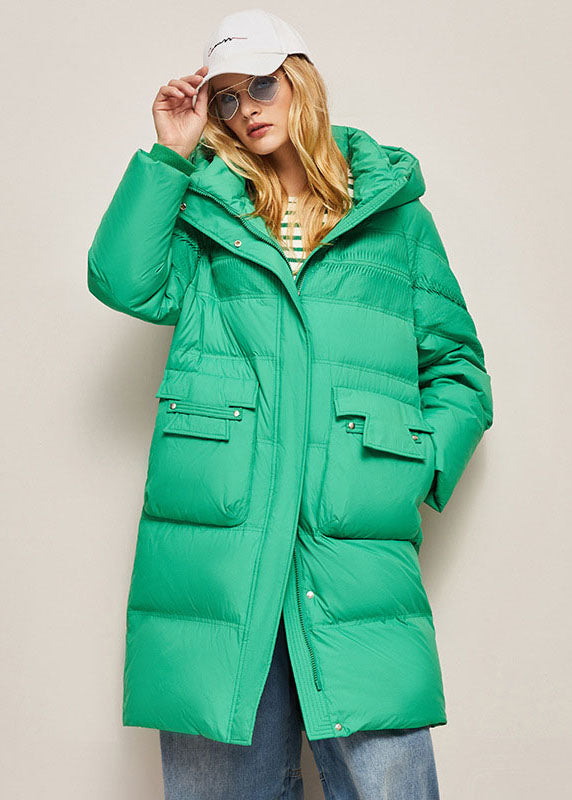 Loose Green Hooded Wrinkled Solid Silk cotton blend Coat Winter