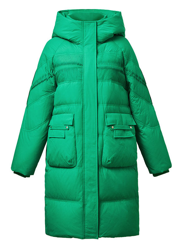 Loose Green Hooded Wrinkled Solid Silk cotton blend Coat Winter