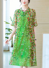Load image into Gallery viewer, Loose Green Lace Up Print Silk Long Dresses Summer