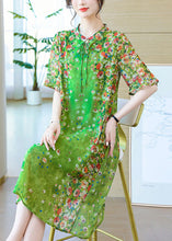Load image into Gallery viewer, Loose Green Lace Up Print Silk Long Dresses Summer