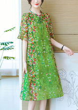 Load image into Gallery viewer, Loose Green Lace Up Print Silk Long Dresses Summer