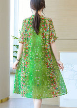 Load image into Gallery viewer, Loose Green Lace Up Print Silk Long Dresses Summer