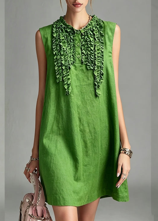 Loose Green O-Neck Patchwork Vacation Mid Dress Summer