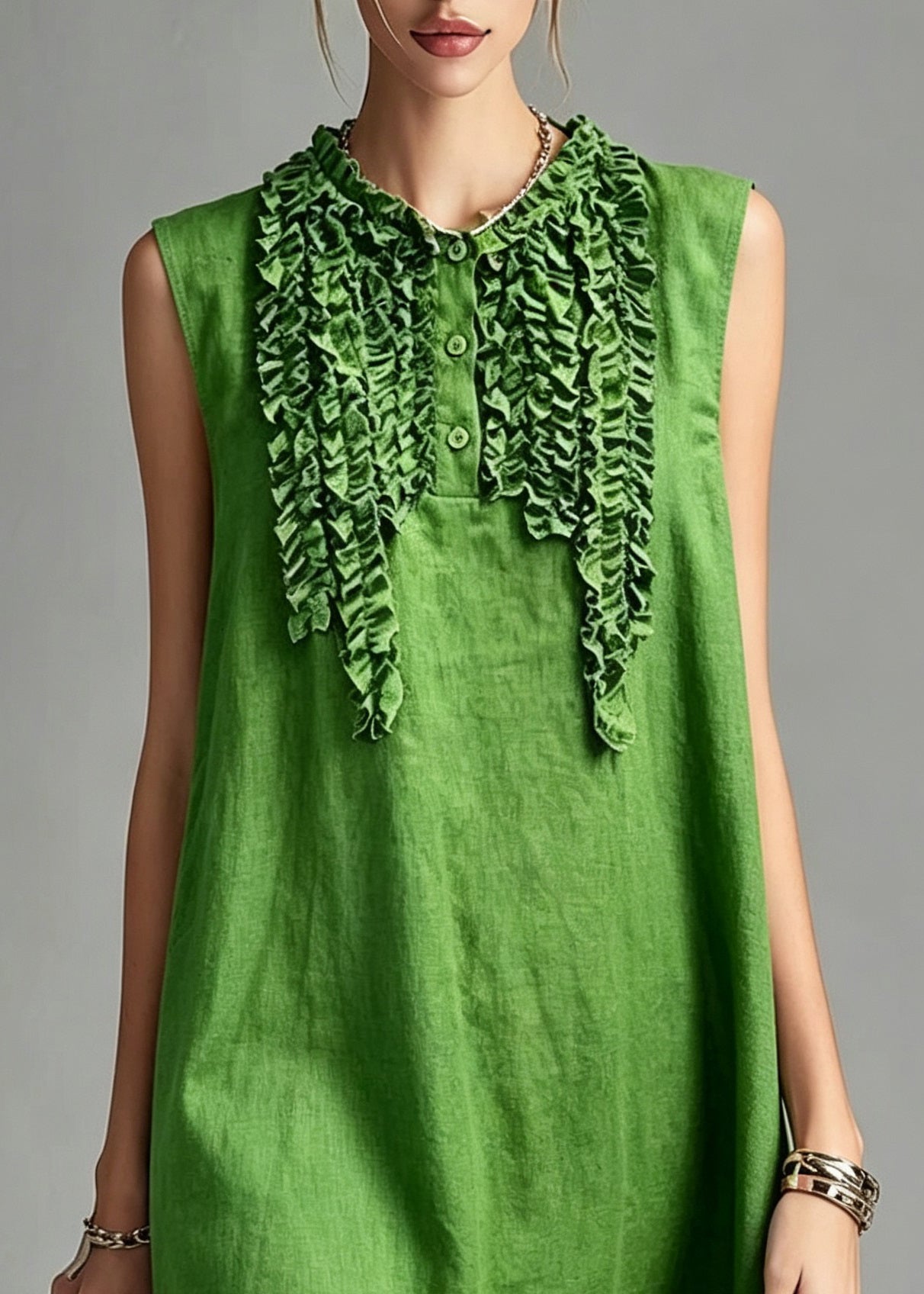 Loose Green O-Neck Patchwork Vacation Mid Dress Summer