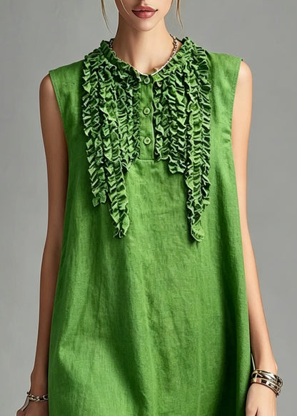 Loose Green O-Neck Patchwork Vacation Mid Dress Summer