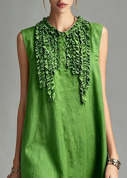 Loose Green O-Neck Patchwork Vacation Mid Dress Summer